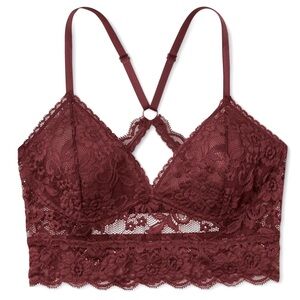 Xhilaration Wire Free Racerback Sheer Lace Bralette LARGE Boysenberry Red